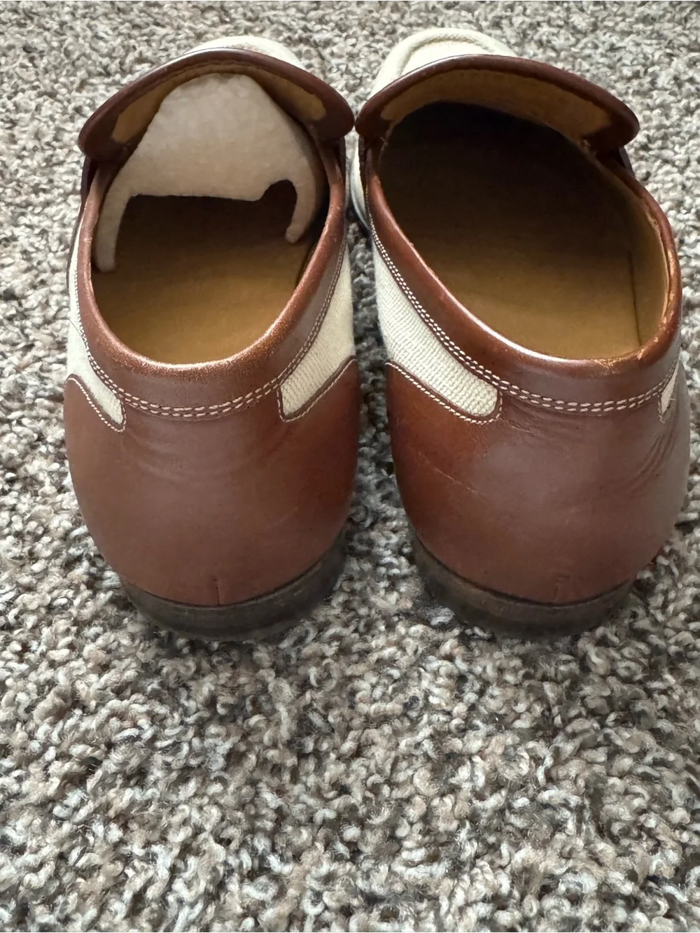 Gucci Men’s Cream Canvas and Brown Leather Loafers39